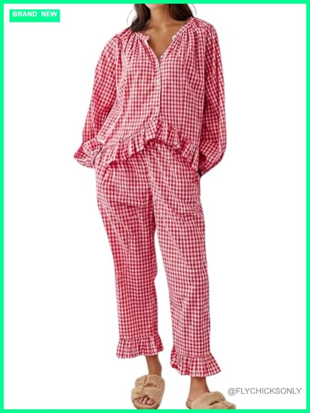 Gingham Pajama Set 2 Piece Plaid Button Down Long Sleeve Pjs Lounge Set Outfits